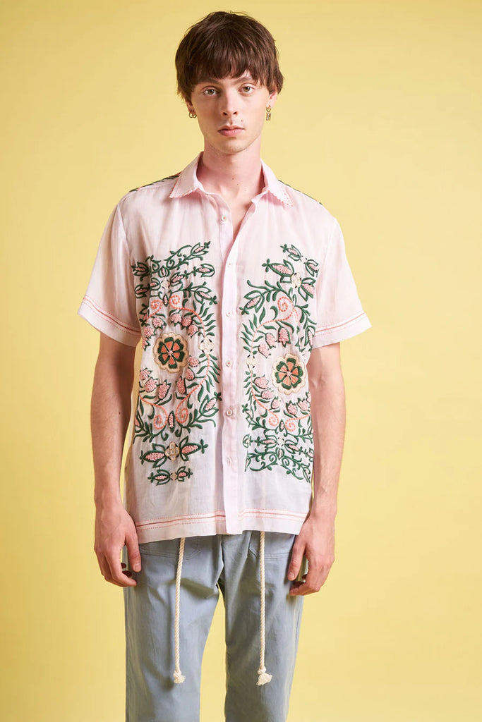Paul & Joe Hand Embroidered Cotton Muslin Short Sleeve Shirt