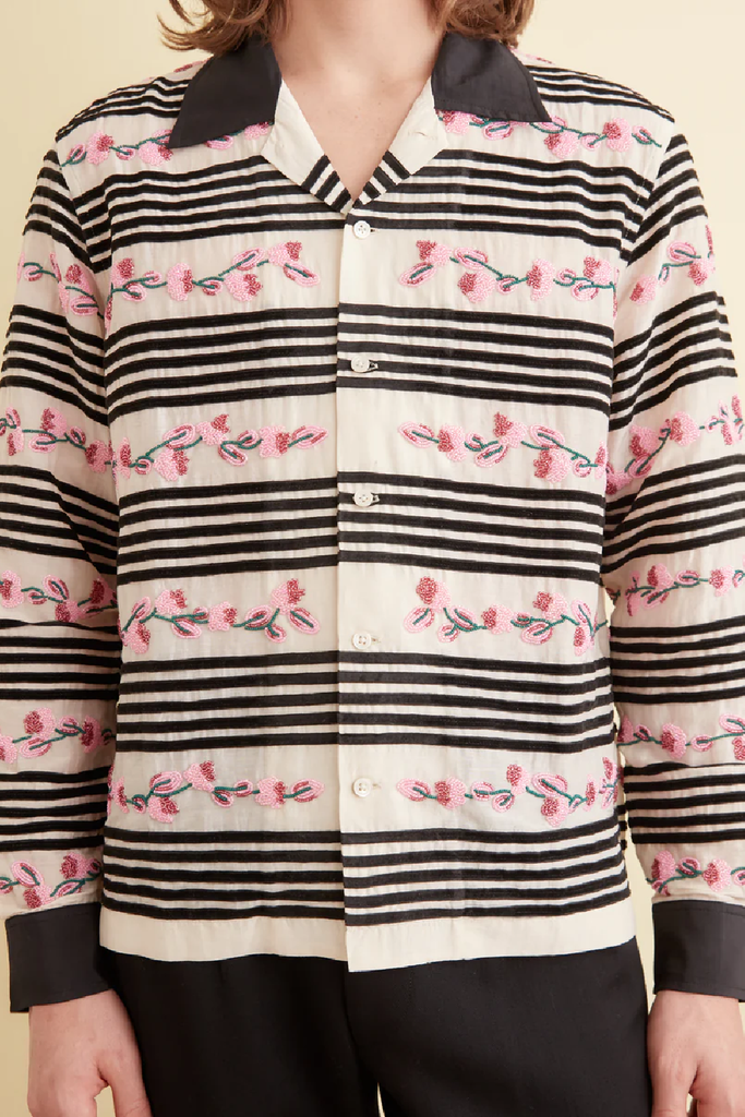 Bode Cherry Blossom Stripe Long Sleeve Shirt