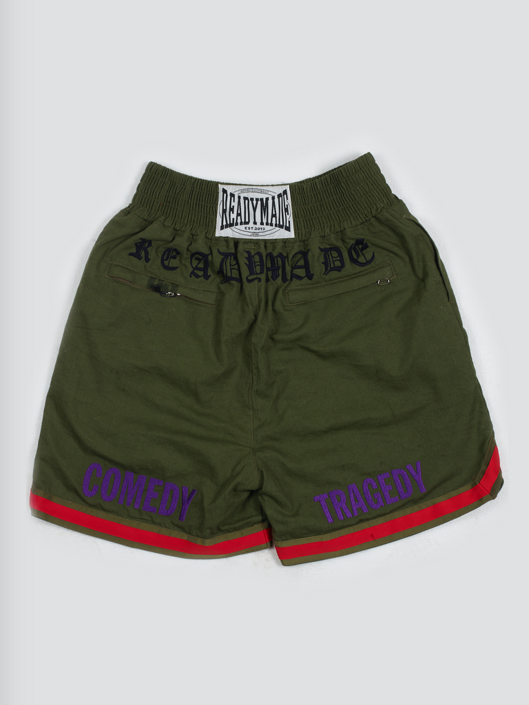 eindeloos Over instelling Ik denk dat ik ziek ben Readymade AW19 Embroidered Boxing Shorts Military Green | BDC Paris I Boys  Don't Cry