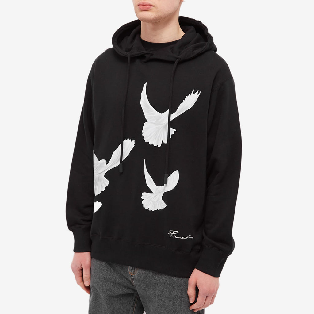 3.Paradis Black Hooded Sweater Embroidered Doves