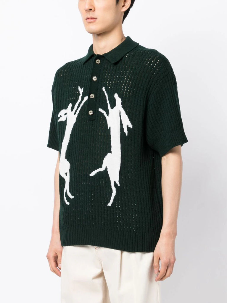 S.S Daley Rabbit-Motif Knitted Polo Shirt Green/White