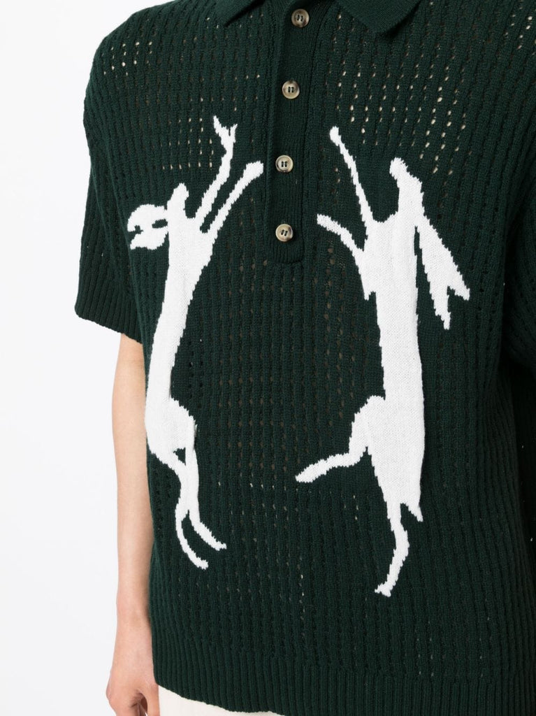 S.S Daley Rabbit-Motif Knitted Polo Shirt Green/White