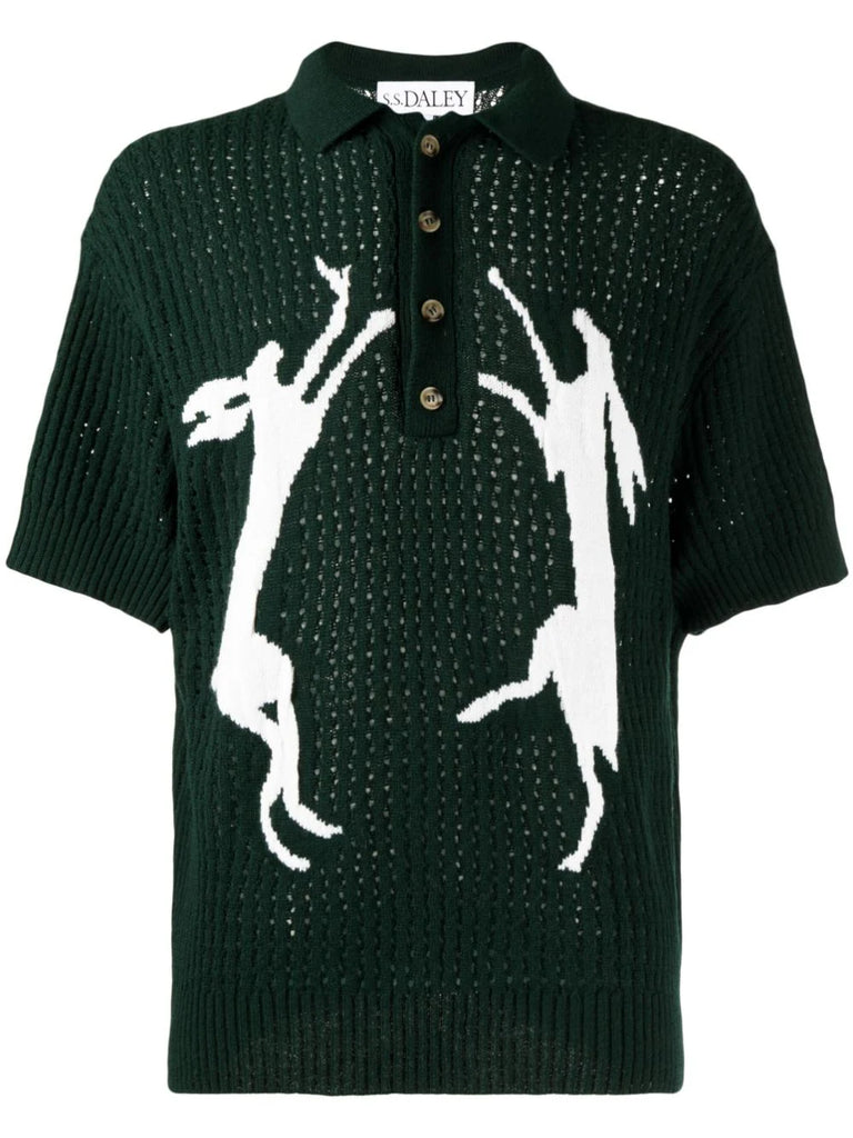 S.S Daley Rabbit-Motif Knitted Polo Shirt Green/White