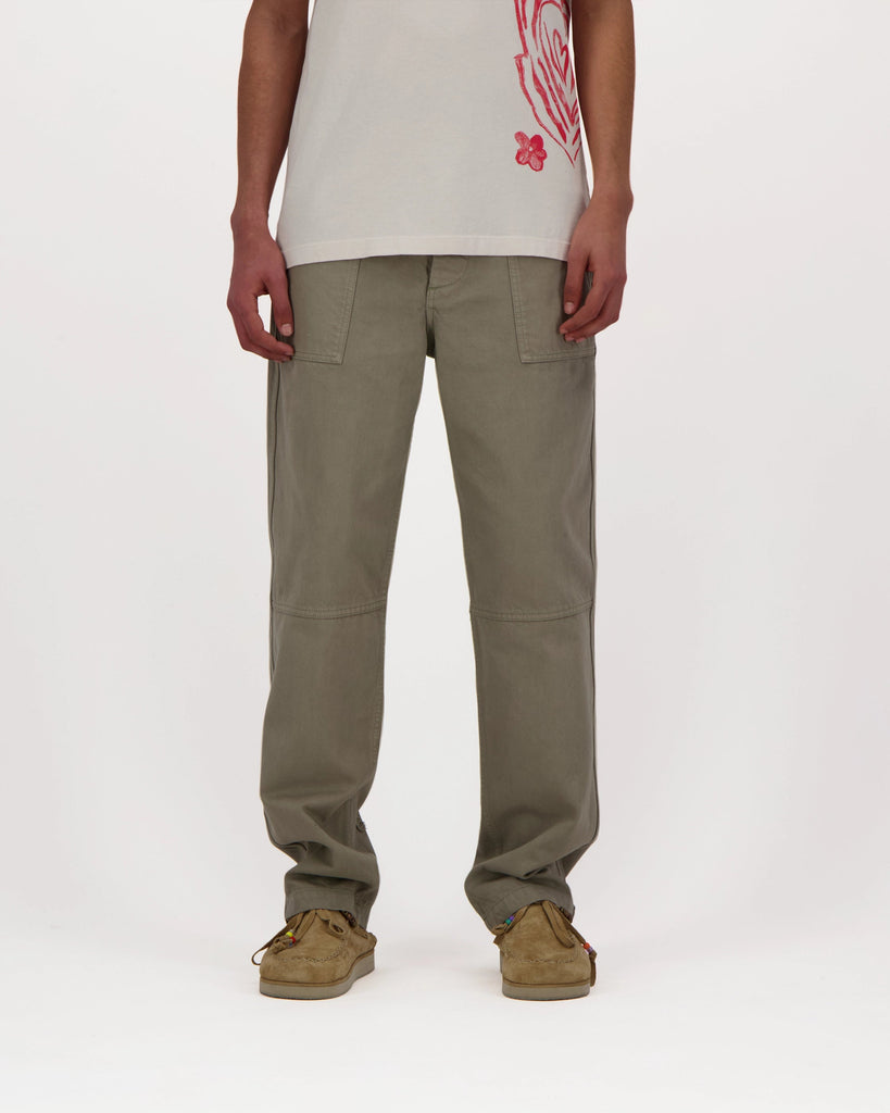 Caleb Paris Twill Worker Pants With Embroidery and Patch Khaki