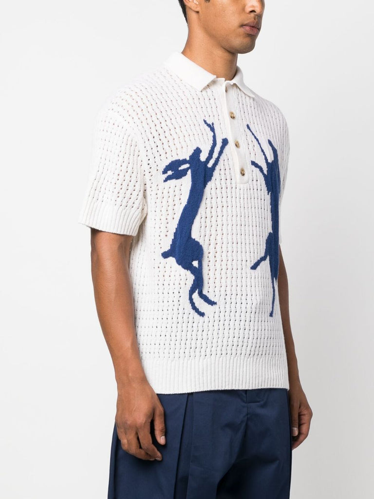 S.S. Daley Rabbit-Motif Knitted Polo Shirt Cream Navy