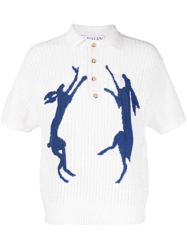 S.S. Daley Rabbit-Motif Knitted Polo Shirt Cream Navy