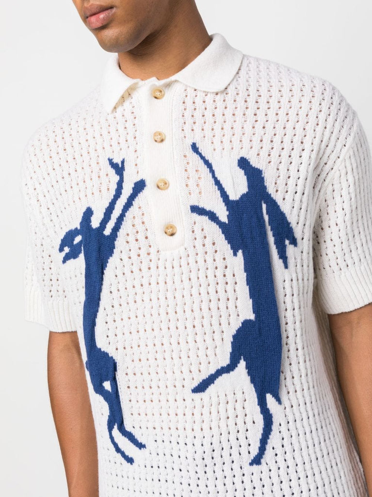 S.S. Daley Rabbit-Motif Knitted Polo Shirt Cream Navy