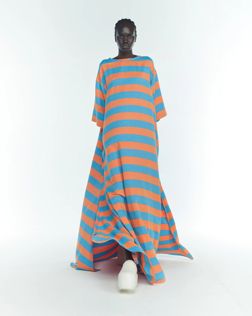 Marrakshi Life Tee-Shirt Dress Stripe 6 Blue/Orange