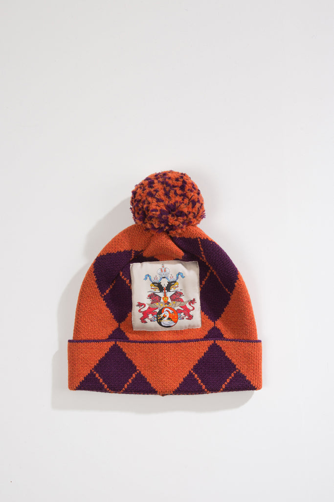 Liberal Youth Ministry-Men arlequin beanie escudo embroide e m broidery knit purple orange