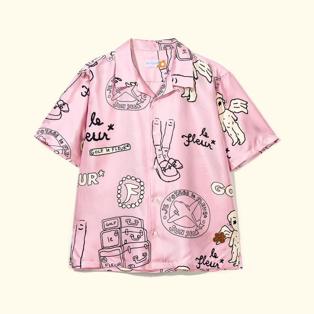 Le Fleur* Pink Cherub Silk Button-up Shirt