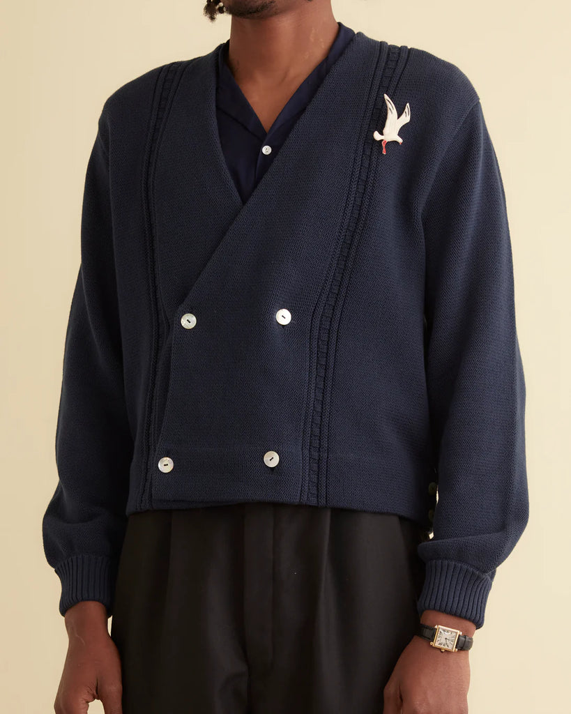 Bode Double Breasted Cardigan Navy