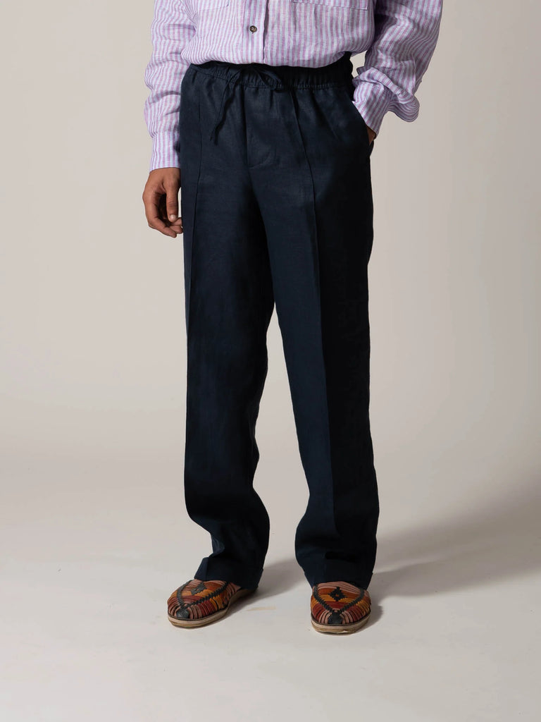 Quintopiano Essential Trousers Navy Linen