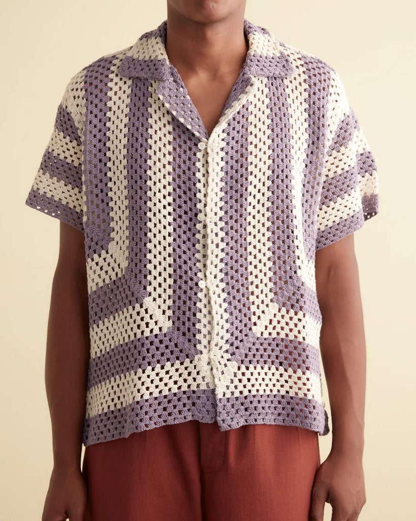 Bode Flagship Crochet Shirt Lavender/Cream