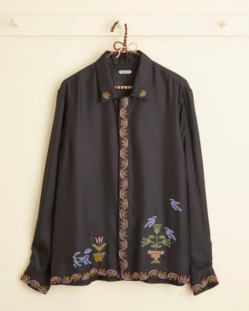 Bode Garden Sampler Long Sleeve Shirt Silk Black