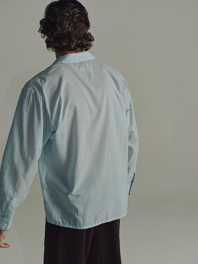 Second Layer Relaxed Long Sleeve Shirt White/Blue Stripe