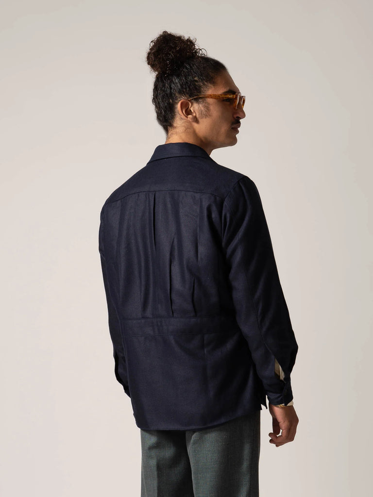 Quintopiano Pleated Overshirt Navy Silk