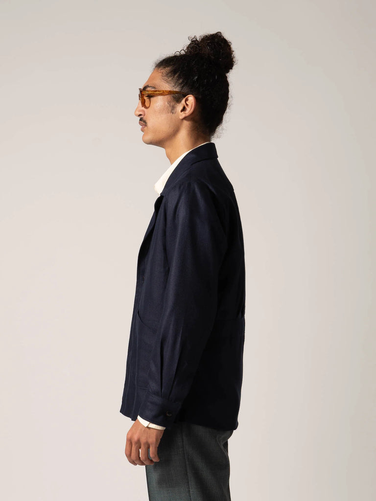 Quintopiano Pleated Overshirt Navy Silk