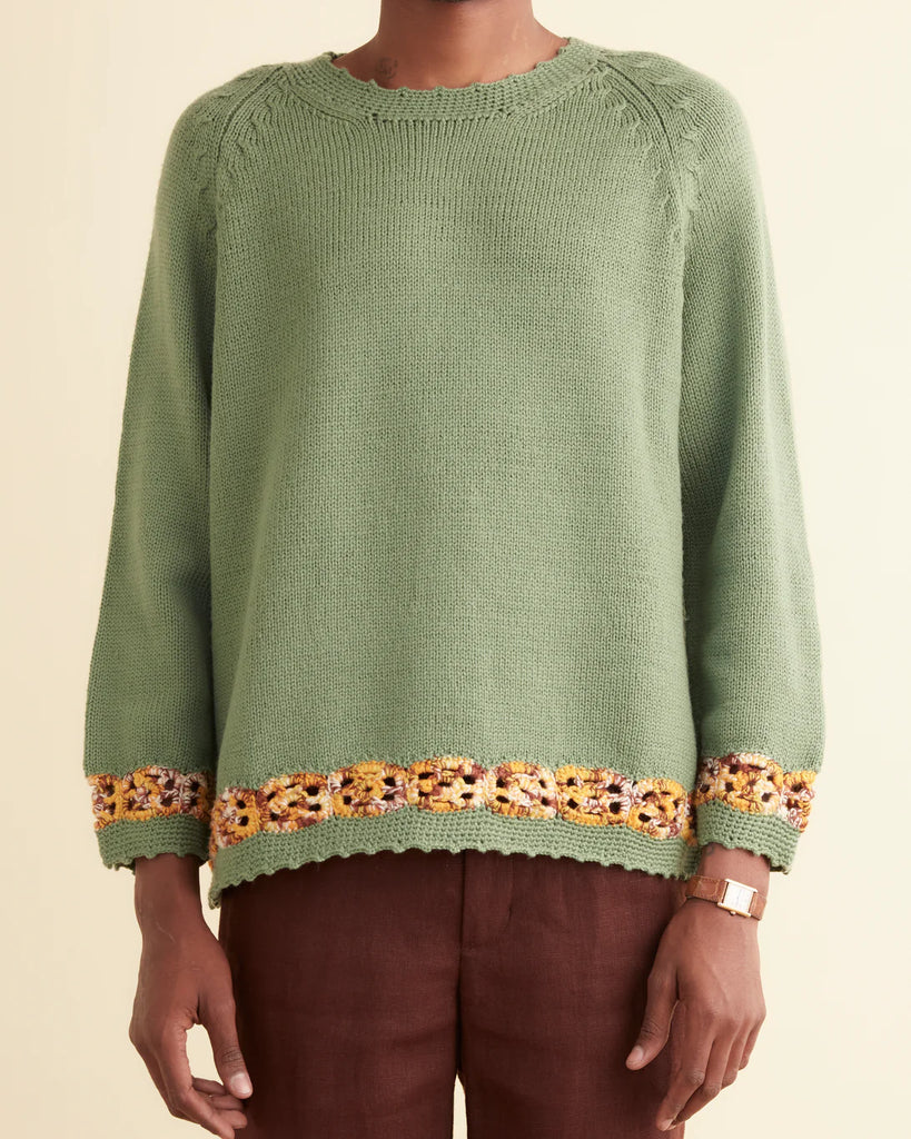 Bode Daisy Garland Sweater Green