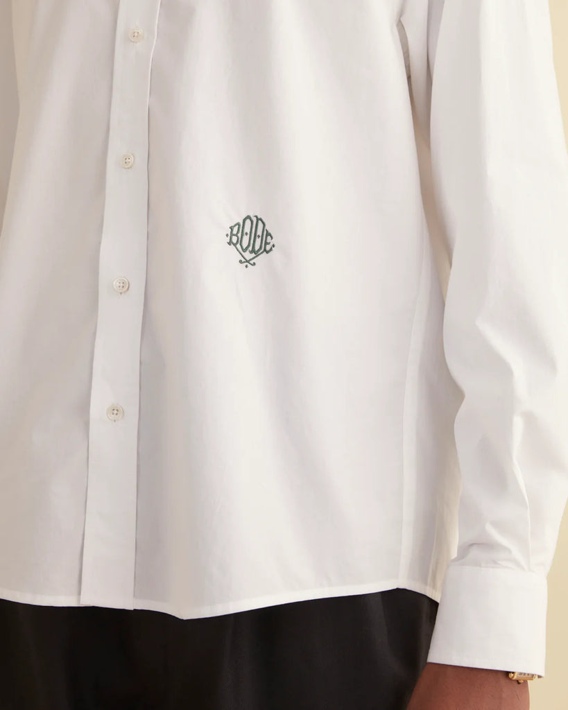Bode Monogrammed Poplin Shirt White