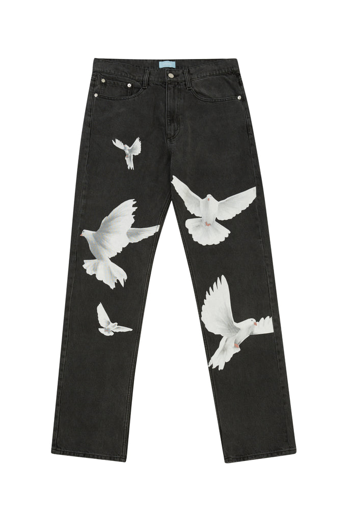 3.Paradis Freedom Doves Washed Black Straight Fit Denim Jeans