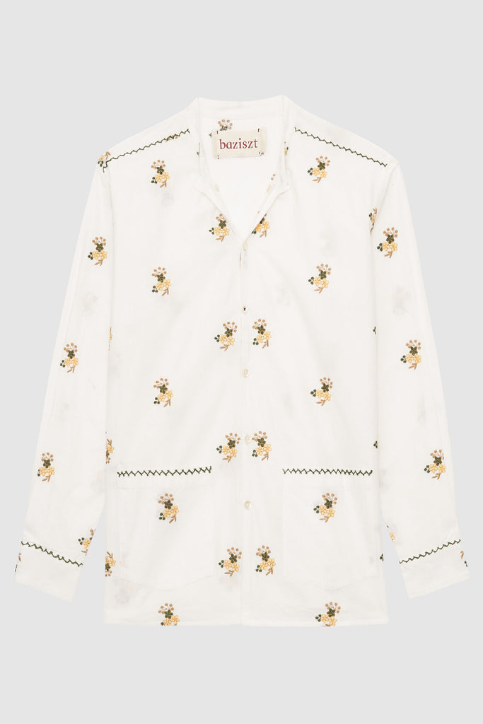 Baziszt Yellow Briz Embroidered Linen Shirt White