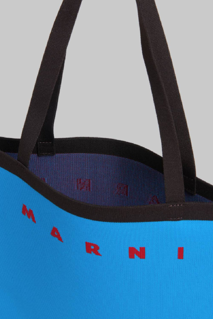 Marni Jaquard Logo Shopping Tote Bag BLUE