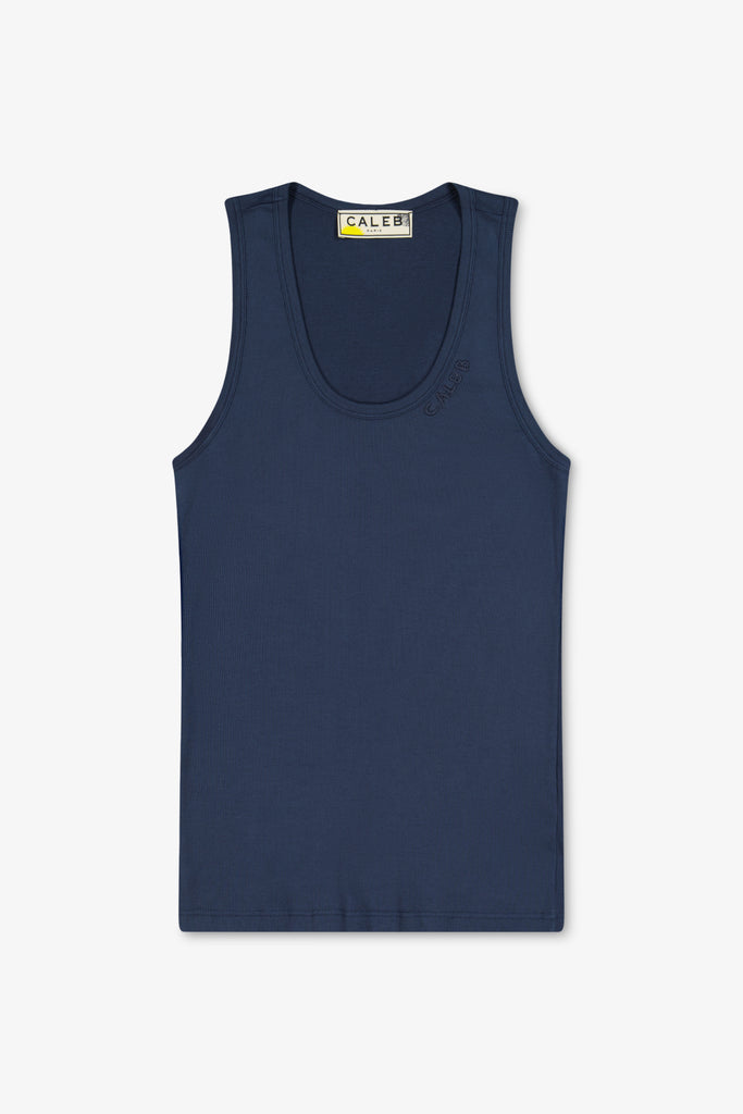 Caleb Paris Tank Top Embroidery Navy