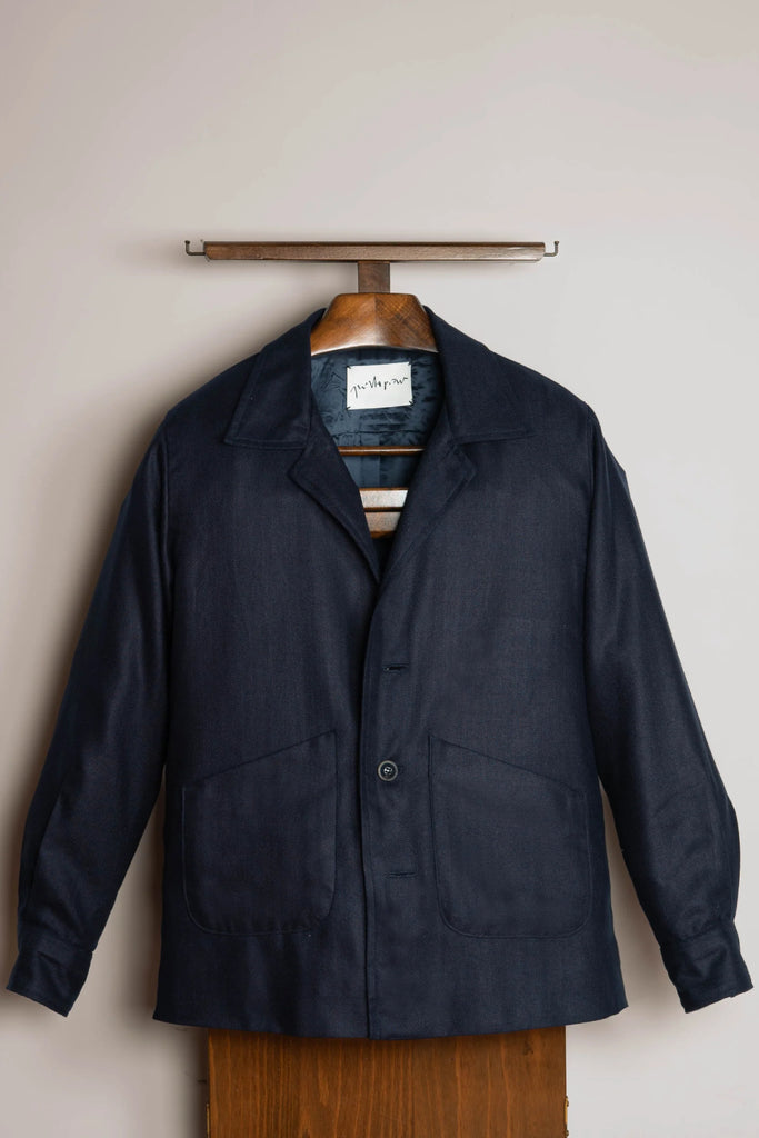 Quintopiano Pleated Overshirt Navy Silk