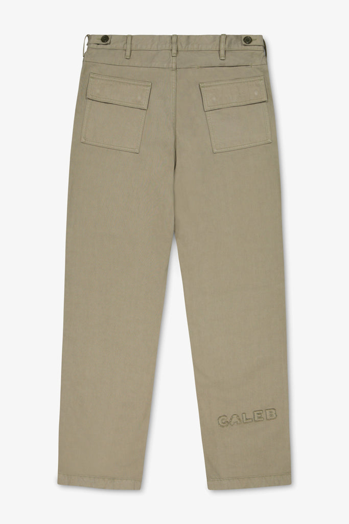 Caleb Paris Twill Worker Pants With Embroidery and Patch Khaki