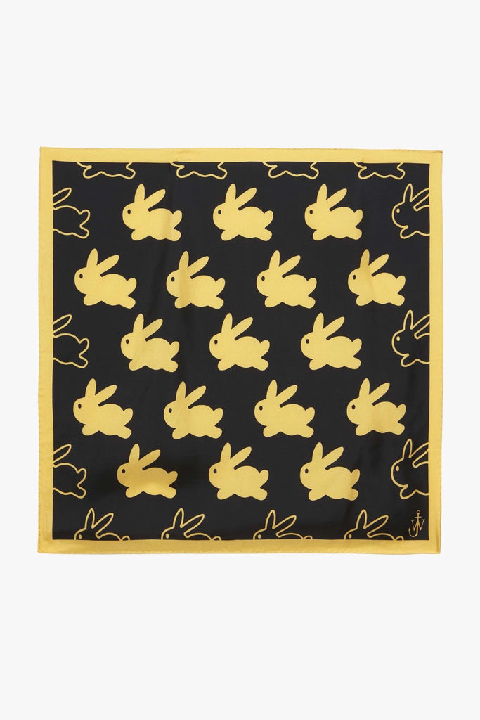 Jw Anderson Silk Scarf With Bunny Motif Black and Yellow