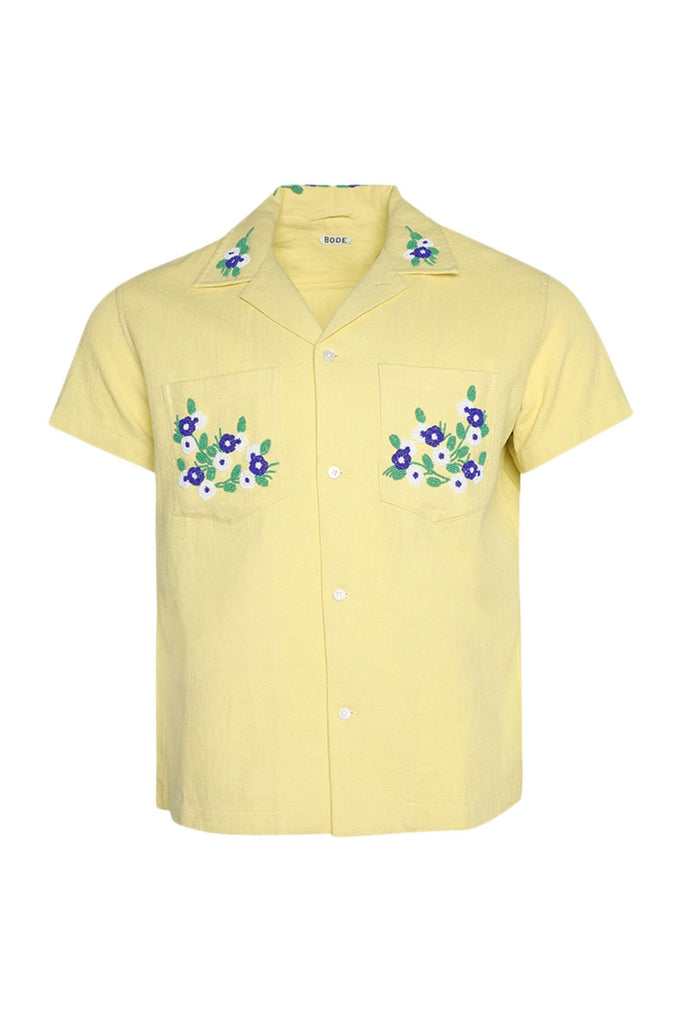 Bode Beaded Chicory Short Sleeve Shirt Yellow