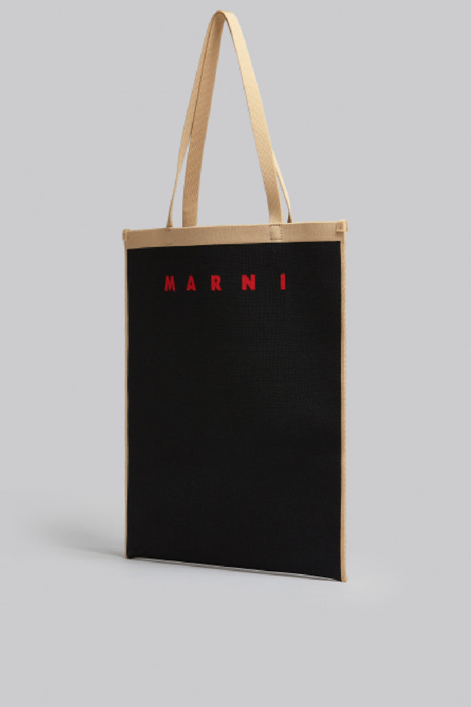 Marni Jaquard Logo Shopping Tote Bag Black