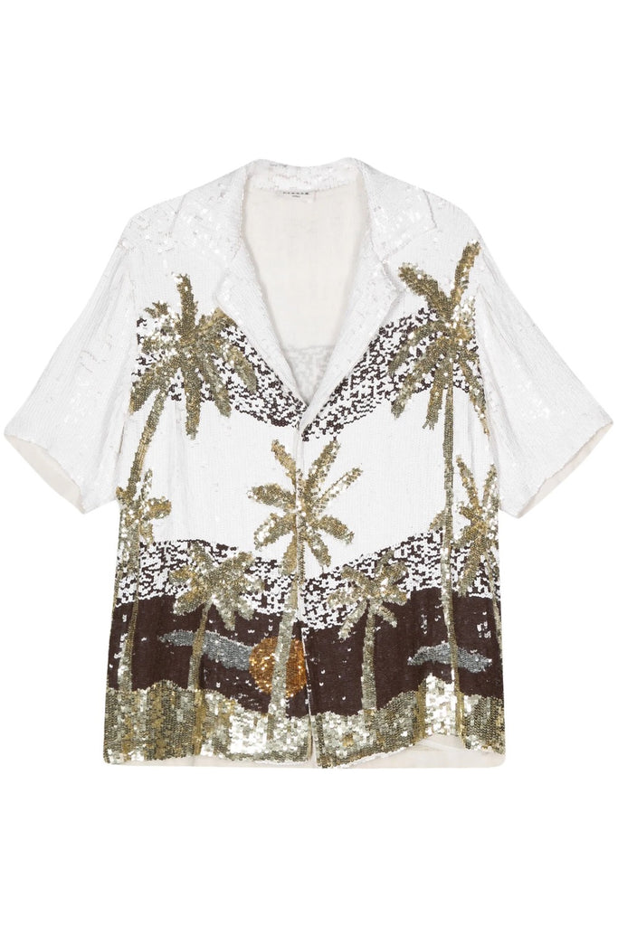 Parosh Palm Tree-Print Sequins Shirt White