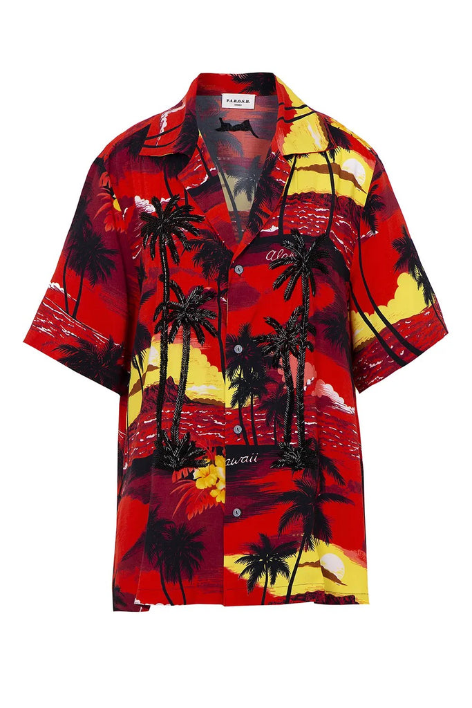 Parosh Palms Short Sleeve Shirt Red