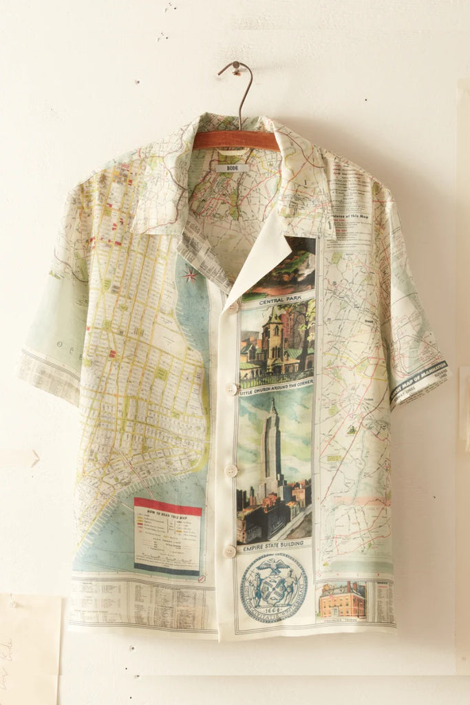 Bode New York City Maps Short Sleeve Shirt