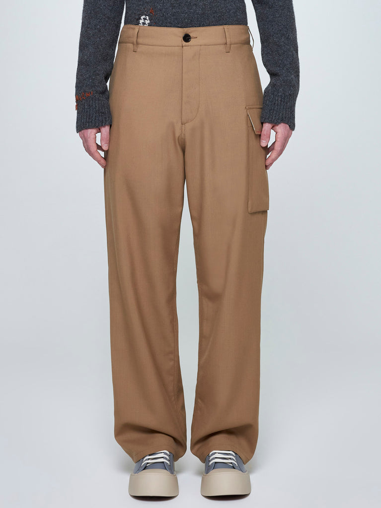 Marni Biscuit Wool Cargo Pants With Marni Mending Logo