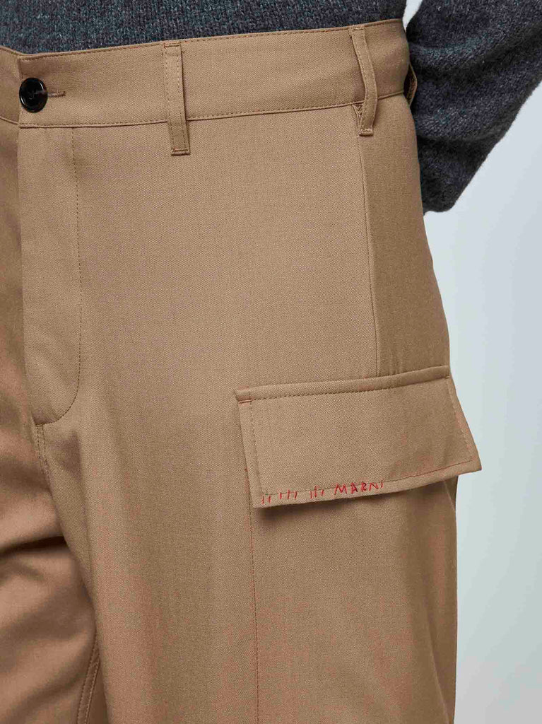 Marni Biscuit Wool Cargo Pants With Marni Mending Logo