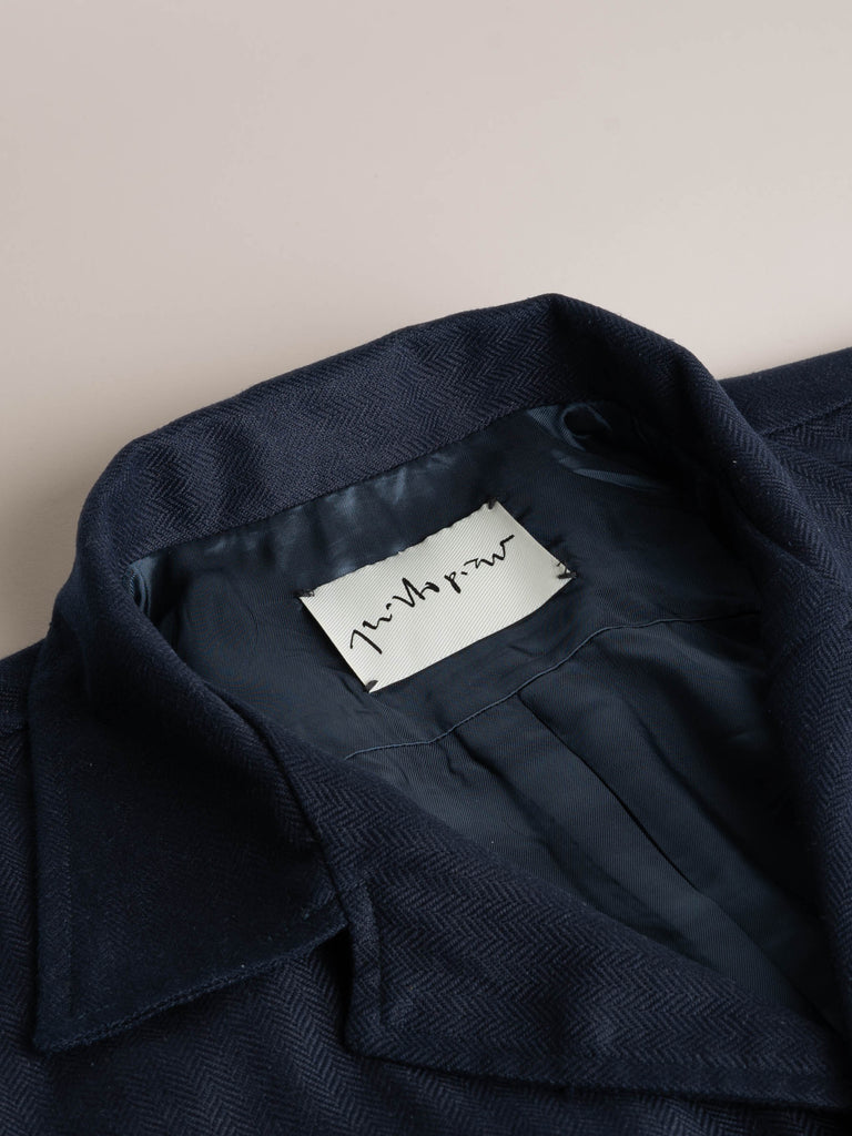 Quintopiano Pleated Overshirt Navy Silk