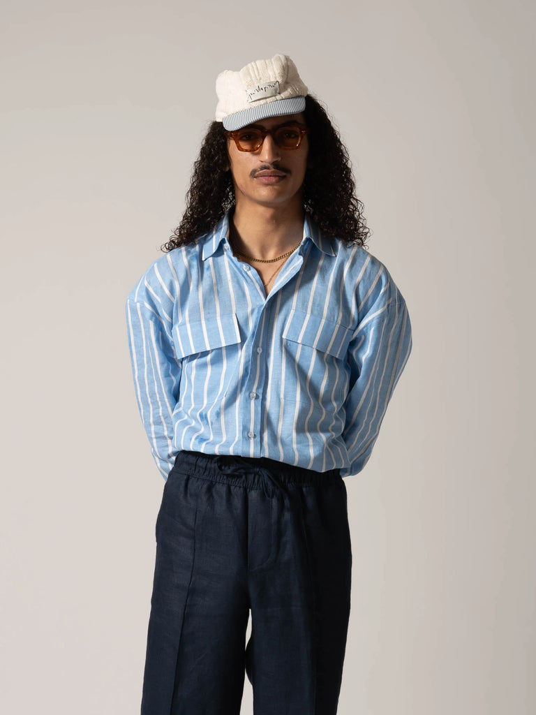 Quintopiano Dropped Shoulder Shirt Blue Striped