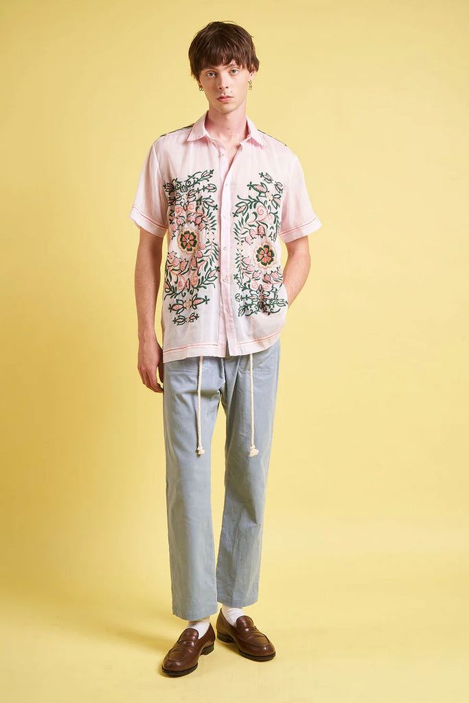 Paul & Joe Hand Embroidered Cotton Muslin Short Sleeve Shirt