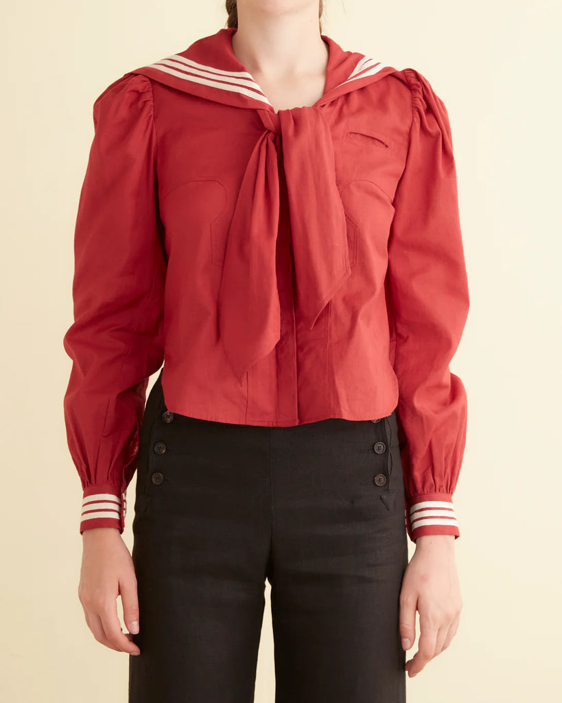 Bode Seafarer Long Sleeve Shirt Red/Cream
