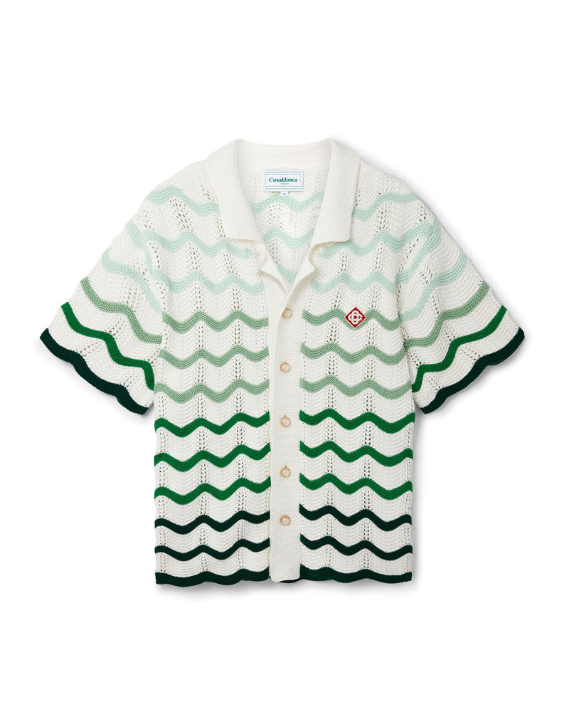 Casablanca Wavy Gradient Crochet Shirt Green/White