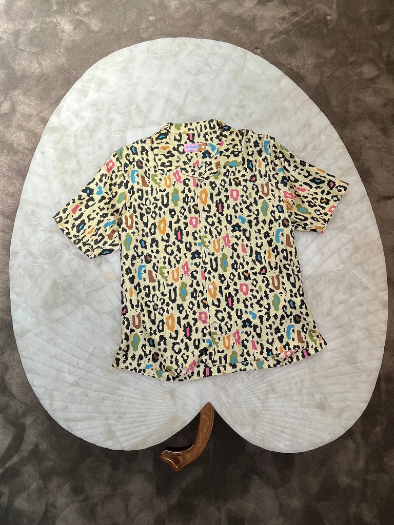 Golf Le Fleur* Silk Button Down Short Sleeve Shirt Leopard