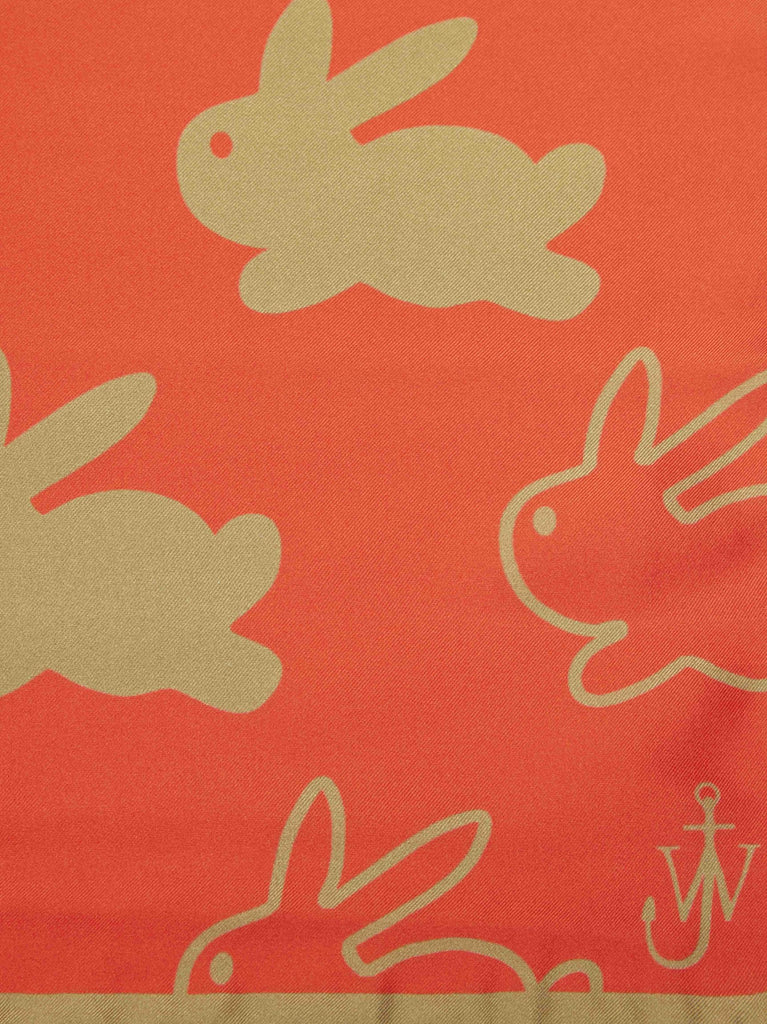 Jw Anderson Silk Scarf With Bunny Motif Orange and Camel
