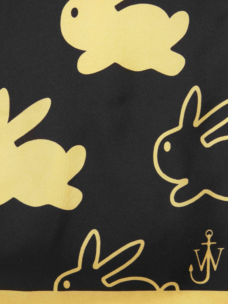 Jw Anderson Silk Scarf With Bunny Motif Black and Yellow