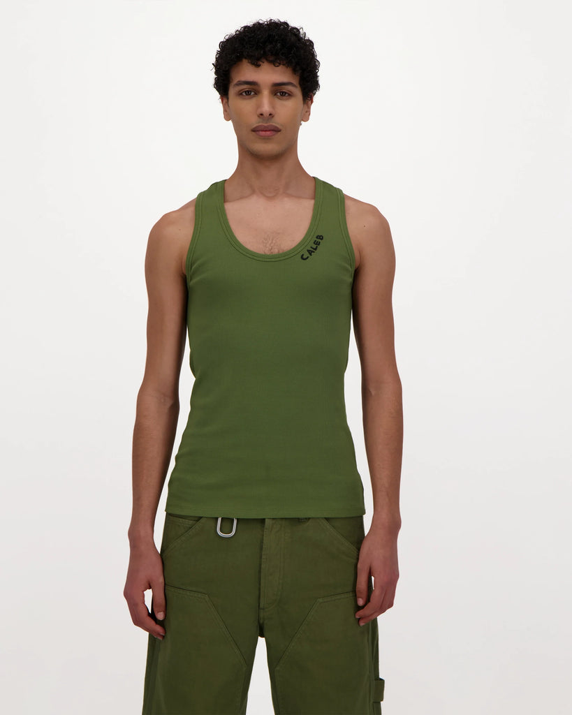 Caleb Paris Tank Top Embroidery Khaki