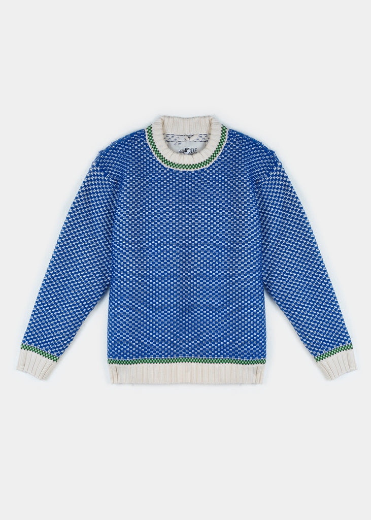 Bode Caspian Tuck Stitch Crewneck Sweater Blue