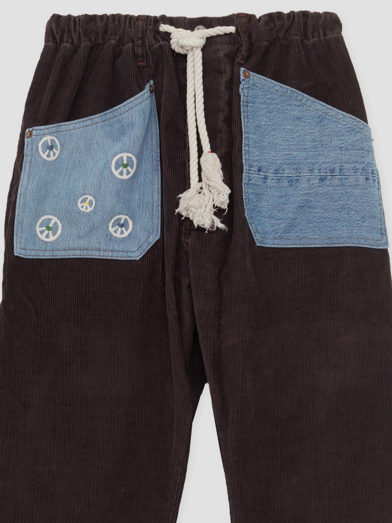Dr. Collectors Peace & Recycle Denim Pocket Pants Brown Corduroy