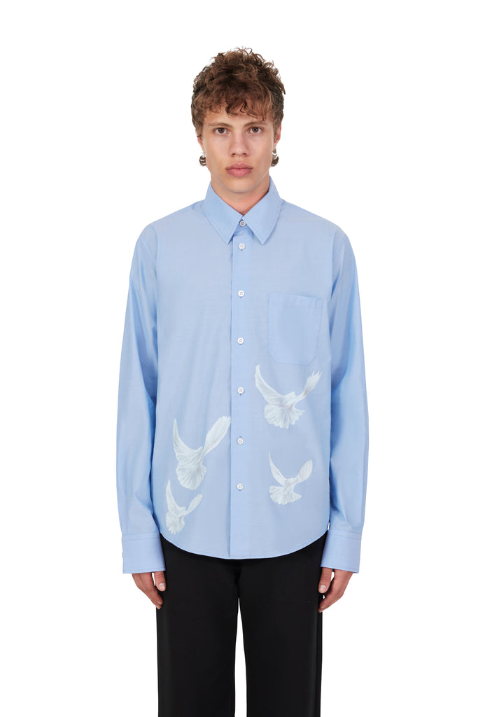 3.Paradis Long Sleeve Shirt "Singing Bird" In Sky Blue