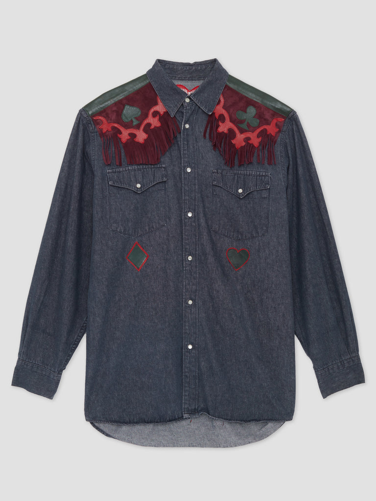 Momma's Blues Cowboy Denim Shirt with Leather Fringes